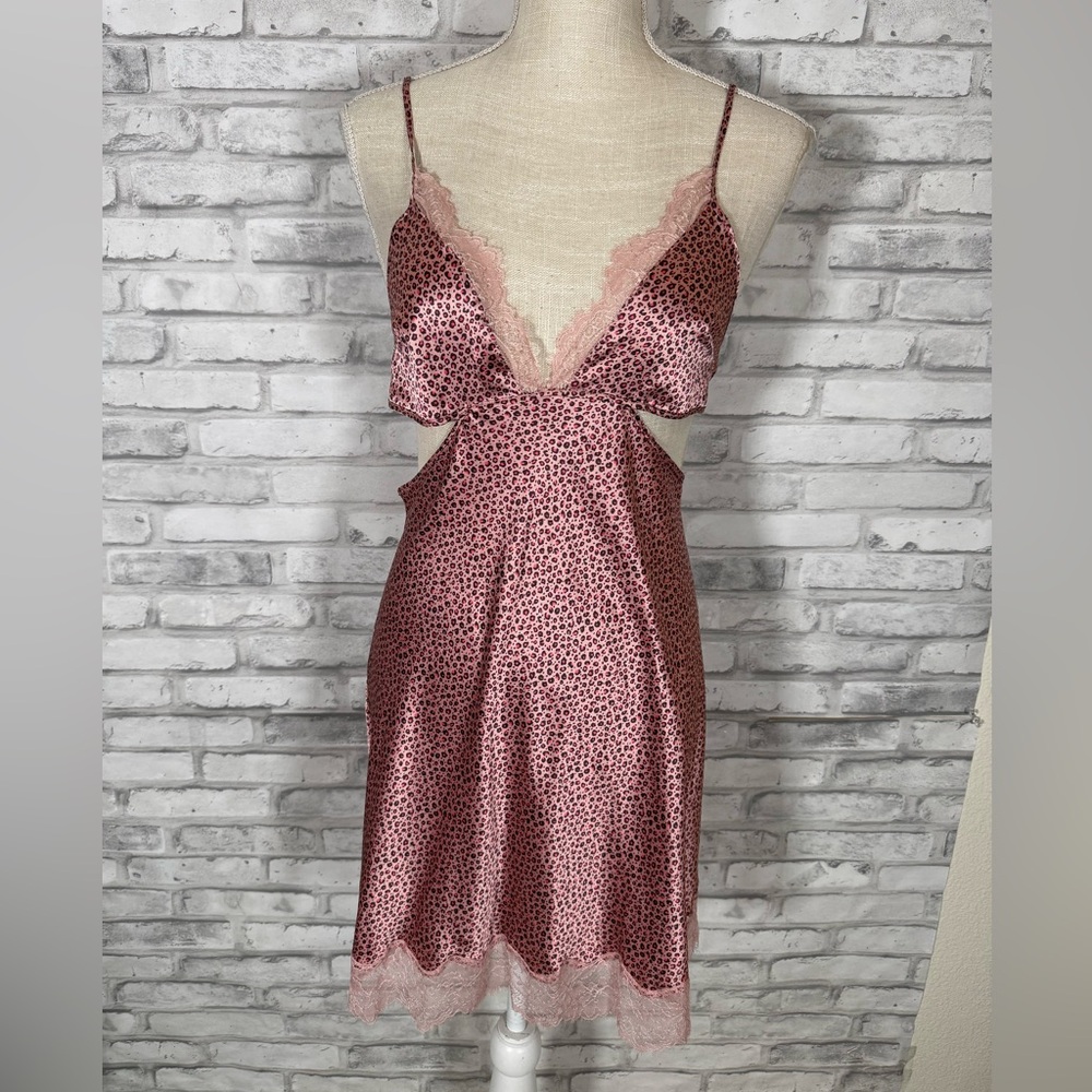 Victoria's Secret Pink Lace Leopard Satin Slip Dress